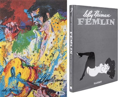 Lot of (2) LeRoy Neiman Signed "Femlin" 50th Anniversary Book & Elvis/Frazier vs Ali Print (Beckett)